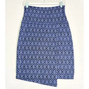 Athleta Blue Geometric Diamond Print Asymmetrical Wrap Skirt XS Tencel‎ Lyocell